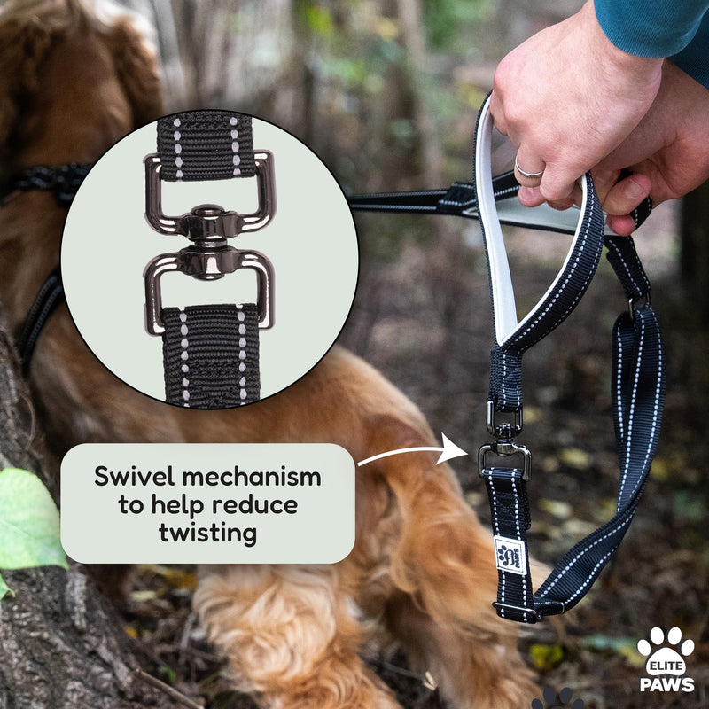 Elite Paws® UK: Double Handle Dog Lead - Strong Pull Training Leash with Padded Handles. Adjustable, Metal Accessories, Anti-Twist, Reflective, For Small, Medium & Large Pets Up To 30kg (Black) Black - PawsPlanet Australia