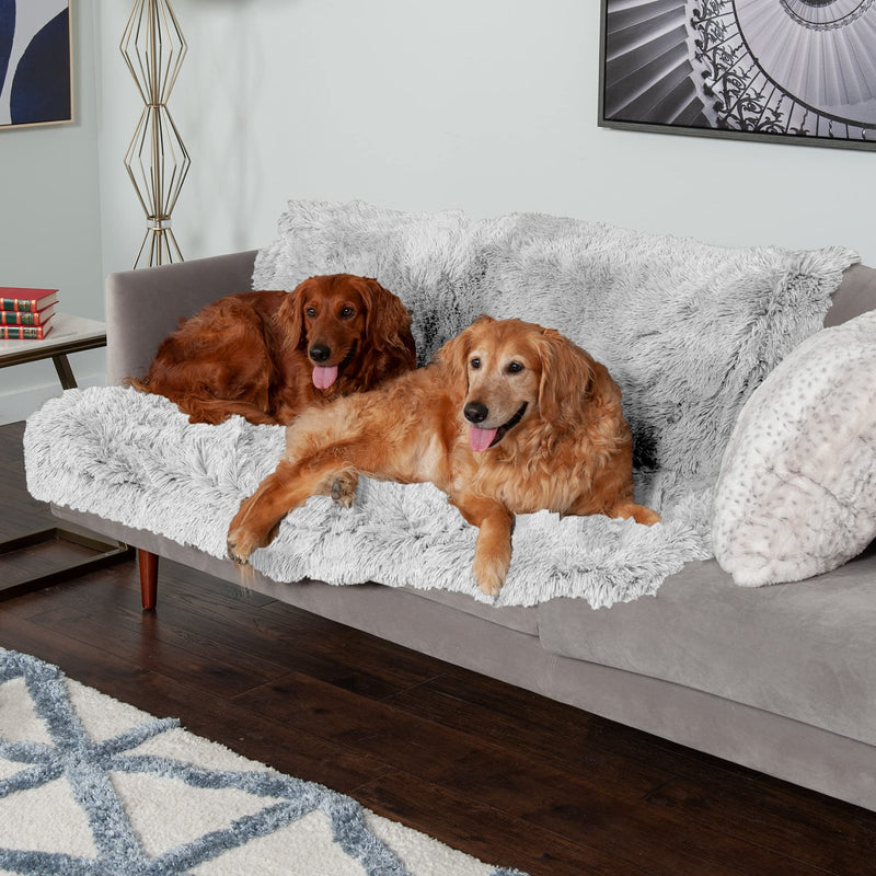 Furhaven Waterproof Throw Blanket for Dogs & Indoor Cats, Washable - Shaggy Plush Calming Long Faux Fur & Velvet Dog Blanket - Mist Gray, Extra Large/XL Plush Modern Home Decor Extra Large - 60" x 50" (Long Faux Fur) Mist Gray - PawsPlanet Australia