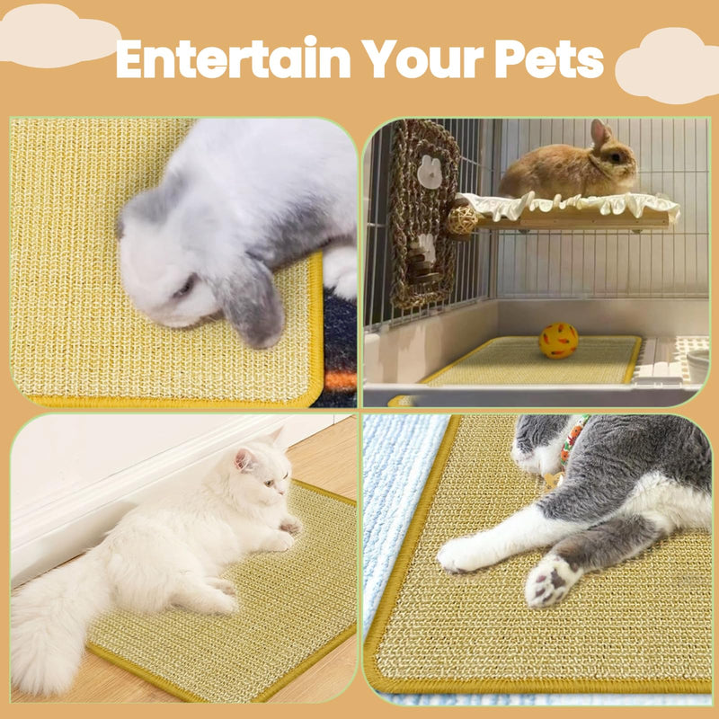 DYAUS Bunny Scratch Pads, Natural Sisal Rabbit Scratching Mats for Claws and Teeth Care, Indoor Bunny Chew Toys Bunny Bed for Biting Sleeping Nesting (3PCS, 16x12in) 3PCS