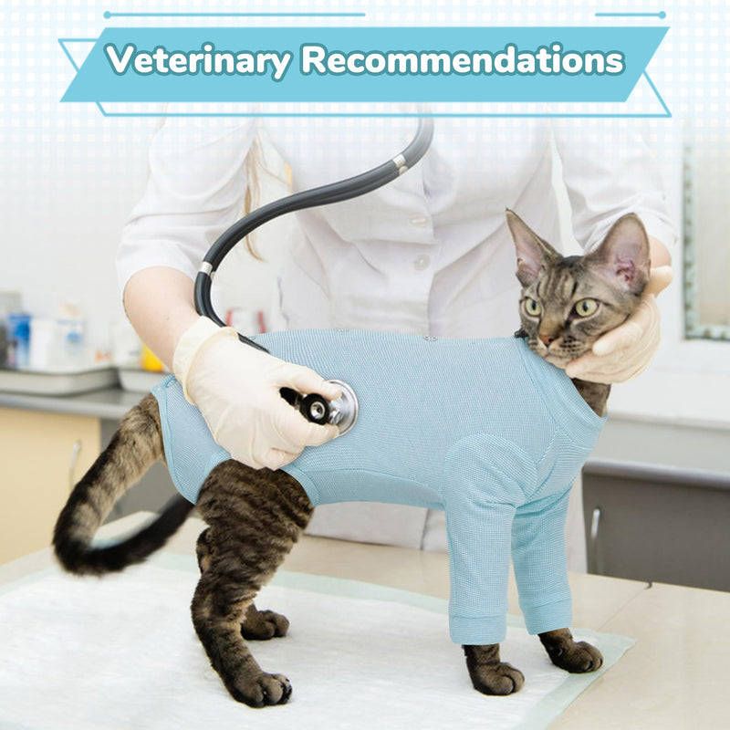 PUMYPOREITY Adjustable Cat Recovery Shirt, Front Leg Injury Suit, Stretchable & Comfortable, Anti-Licking Long Sleeve Wound Cover, Prevents Scratching & Biting, Machine Washable, Blue, L Large - PawsPlanet Australia