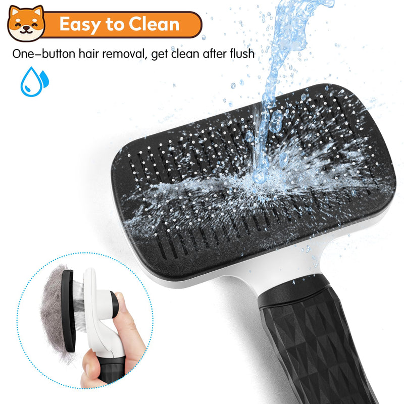 Dog & Cat Brush, Black Self Cleaning Slicker Brush for Pets, Upgraded Dog Brush for Shedding Massaging and Grooming, Removes Loose Undercoat & Portable Comb for Long Short Haired Dogs - PawsPlanet Australia