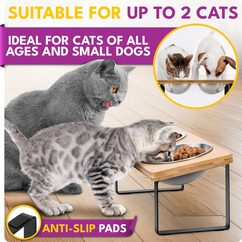Elevated Cat Bowls, Raised Cat Bowls for Indoor Cats, Cat Bowls Elevated, Stainless Steel Cat Bowls, Cat Dishes for Food and Water, Tilted Cat Food Bowls, Cat Feeding Station, Raised Cat Food Bowls - PawsPlanet Australia