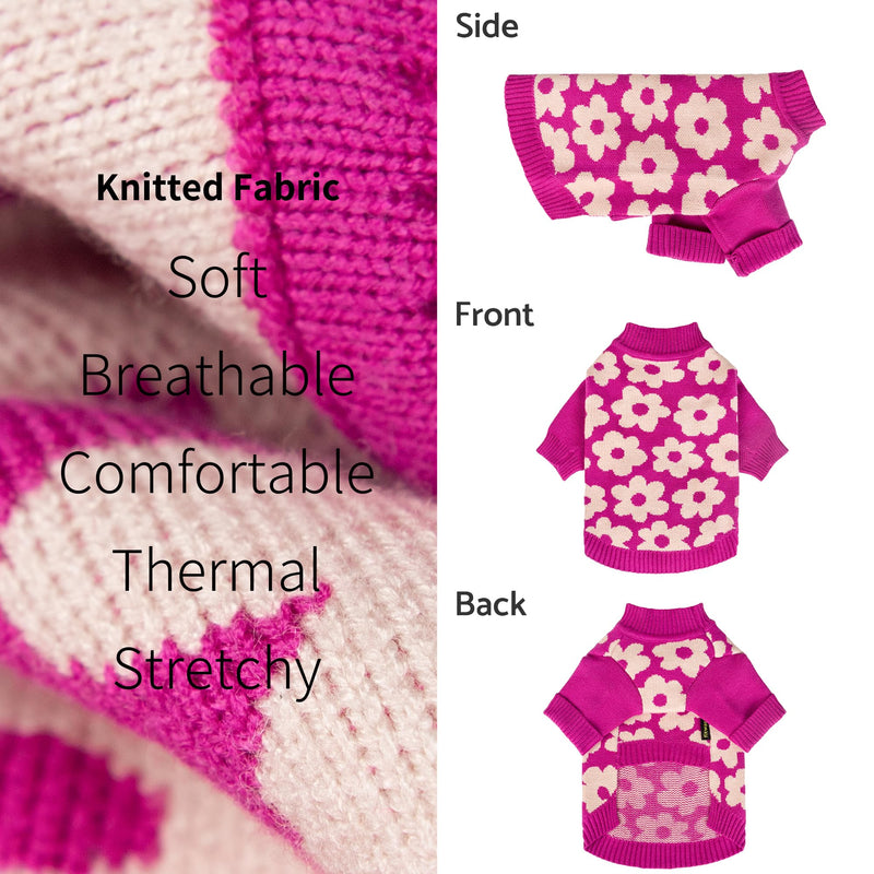 Fitwarm Floral Dog Sweater, Thermal Dog Sweatshirt, Dog Winter Clothes for Small Dogs Girl, Doggy Pullover Jumper, Pet Outfit, Hot Pink, White, Small Flower - PawsPlanet Australia