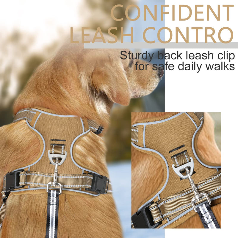 HEELE Dog Harness, No Pull Dog Harness Medium, Release on Neck, Front Back Clips Dog Vest Harness Reflective Adjustable Padded, Easy Control Handle for Outdoor Walking Training, Bronze, M M (Pack of 1) Solid Khaki - PawsPlanet Australia