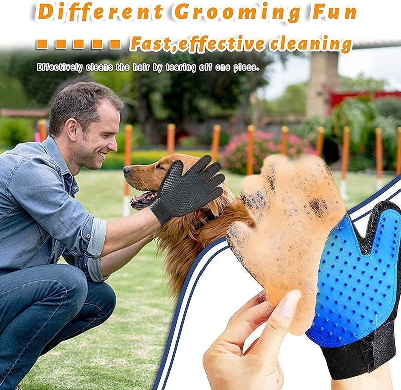 Pet Grooming Glove Hair Remover Brush Gentle Deshedding Efficient Pet Mitt Pet Massage Gloves Left & Right Hand Draw Dogs Cats Horses Long Short Fur (1Pair Left & Right Hand (Blue)) Blue - PawsPlanet Australia