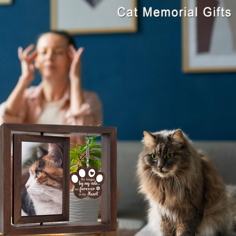 SHOW-YA Cat Memorial Gifts for Loss of Cat - Pet Memorial Gifts Cat,Loss of Cat Sympathy Gift, Cat Passing Away, Pet Remembrance Gift Cat,Rotating Wooden Cat Picture Frame 4x6 Photo - PawsPlanet Australia