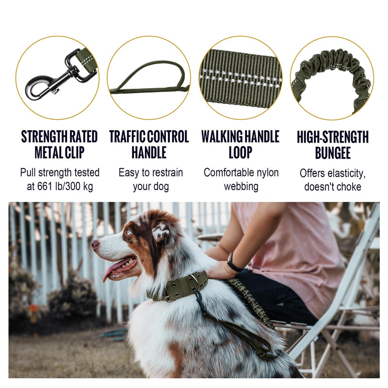 OneTigris Heavy Duty Bungee Dog Leash with Control Handle and Quick Release, Shock Absorption for No Pull Training (Green) Green - PawsPlanet Australia