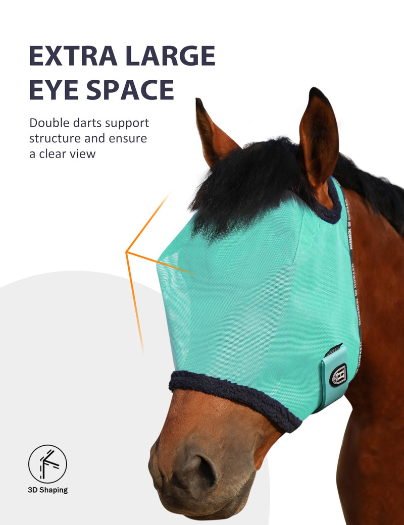 Harrison Howard All Round Mesh Horse Fly Mask UV Protective with Fleece Padded Edging Mint L Full (Large) - PawsPlanet Australia
