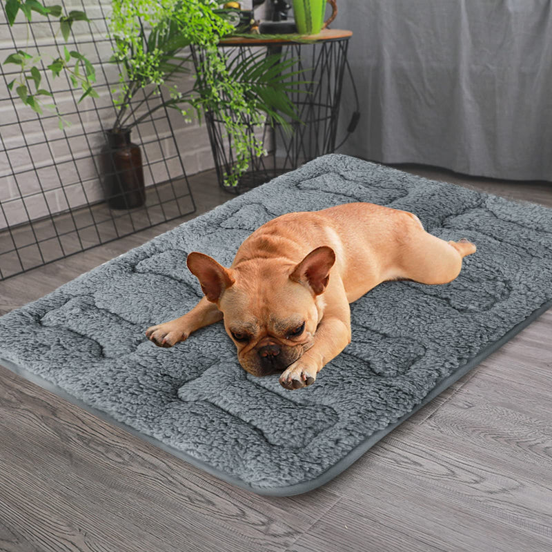 Dog Bed Crate Mat(24" X 18") 2 Pack, Soft Plush Dog Bed Pad Machine Washable Crate Pad, Grey Small 24"X18" - PawsPlanet Australia