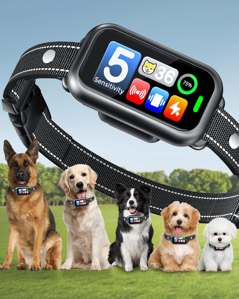 Dog Bark Collar, Smart AI Barking Collar for Large Medium Small Dogs, IP67 Waterproof Rechargeable Training Device with 5 Modes, 5 Sensitivity & Safe Shock, Fits 8-150 lbs, Over 6 Months Old, Black - PawsPlanet Australia