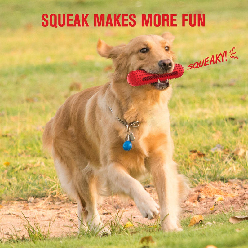 PETIZER Dog Squeaky Toys for Aggressive Chewers | Tough Toothbrush Dog Chew Toy | Nearly Indestructible Rubber Toys for Pet Training, Teeth Cleaning, Playing and Chewing for Medium & Large Breeds Red - PawsPlanet Australia