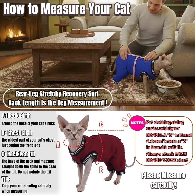 T'CHAQUE Cat Clothes Surgery Recovery Suit for Female Male, Cat Onesie Pet Surgical Pajamas Hind Legs Long Sleeve, Abdominal Wound Skin Diseases, E-Collar Alternative, Spay Recovery Suit, RoyalBlue-XL X-Large