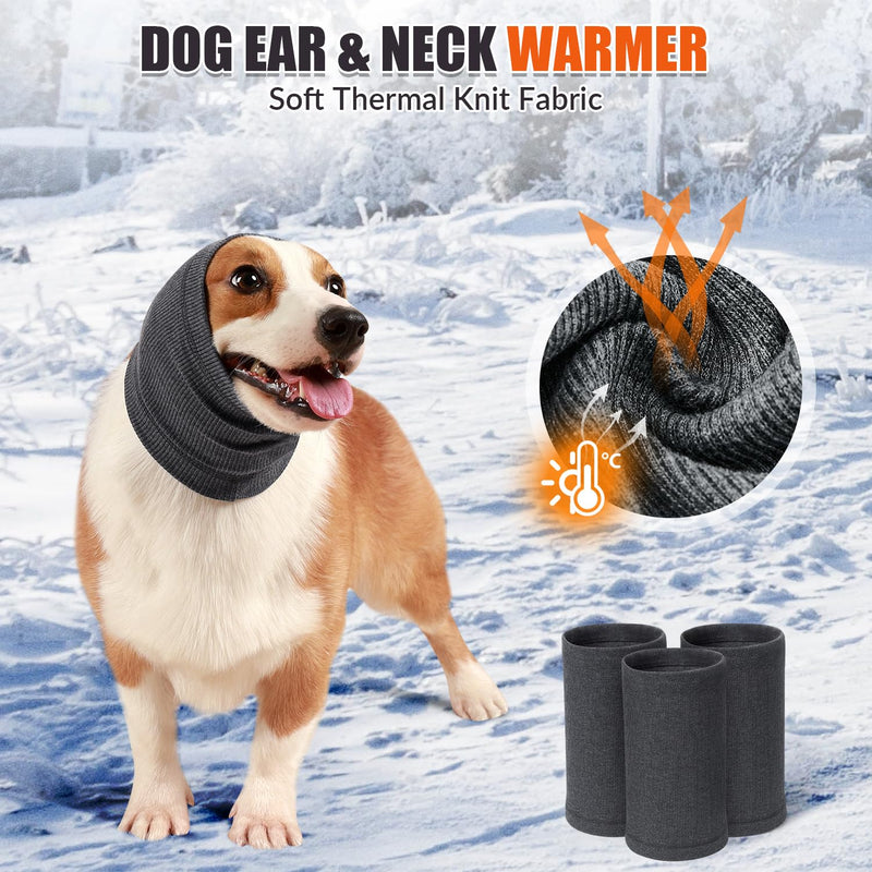 Eyein Dog Ear Protectors - 2 Packs Dog Ear Defenders and Snood Set, Upgrade Calming Ear Muff and Hood Adjustable for Anxiety Relief, Breathable Pet Head Cover Wrap for Noise Cancelling Medium Grey