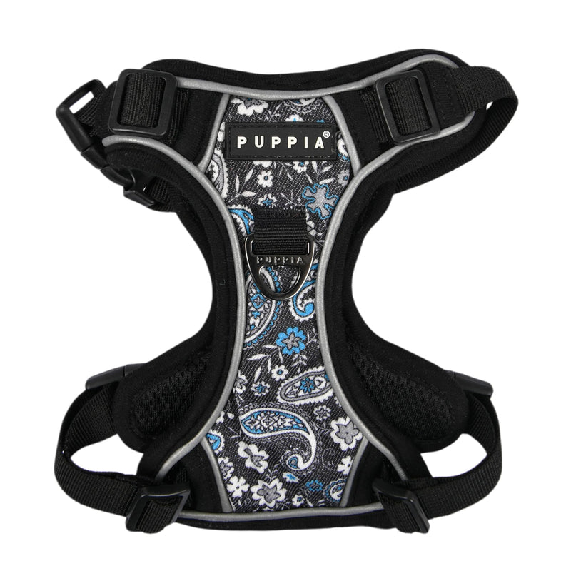 Puppia Cynthia Dog Harness H Sturdy Adjustable Neck and Chest Reflective Flower Pattern Front and Back D-Ring for Small and Medium Dogs, Black, Medium - PawsPlanet Australia