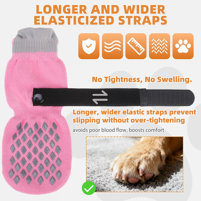 KOOLTAIL Anti Slip Dog Socks Booties to Prevent Licking Paws Scratching, Pet Boots&Paw Protector for Hardwood Floors, Dog Shoes for Winter, Traction Control Grip Socks for Small Medium Large Dogs XL X-Large（4 Pack） Pink