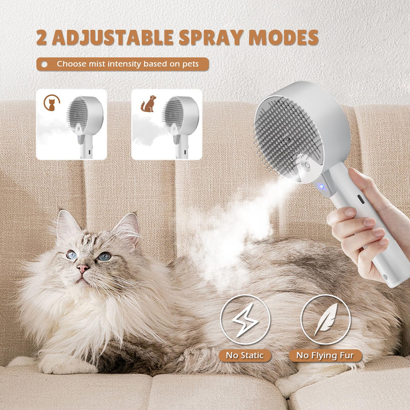 Cat Brush for Short Haired Cats & Long Hair Cat Steam Brush with 2 Water Spray Modes Self-Cleaning Dog Combs for Grooming Pet Steam Brushes with Release Button for Kitten Rabbit Gray - PawsPlanet Australia