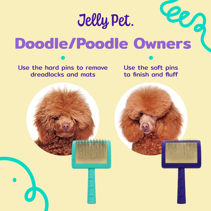 Jelly Pet Universal Slicker Brush for Dogs, Dog Grooming Brush, Remove Tangles and Dead Undercoat, Tuffer Than Tangles, Maltese Shi-Tzu Poodle Bichon, Firm Pins, Teal, Small Small (2.5 in x 4 in) - Pins (Firm) - PawsPlanet Australia