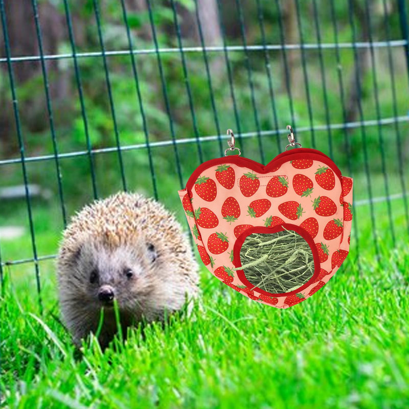Rabbit Hay Feeder Bag Strawberry Guinea Pig Hanging Hay Feeding Bag with Hole Pet Storage Dispenser for Chinchilla Hamster Bunny Small Pet Animals - PawsPlanet Australia