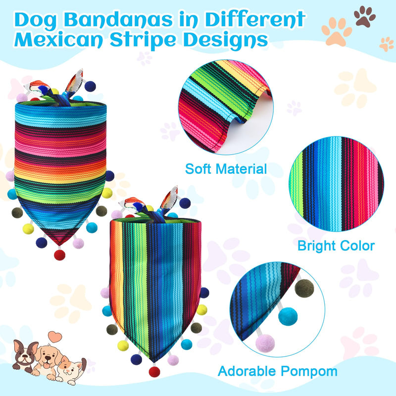 2 Pcs Mexican Dog Bandana Multicolor Cinco De Mayo Fiesta Dog Scarf Summer Mexican Dog Triangle Bib Adjustable Pet Neckerchief with Pom Poms for Small Medium Dogs Cats Pets - PawsPlanet Australia