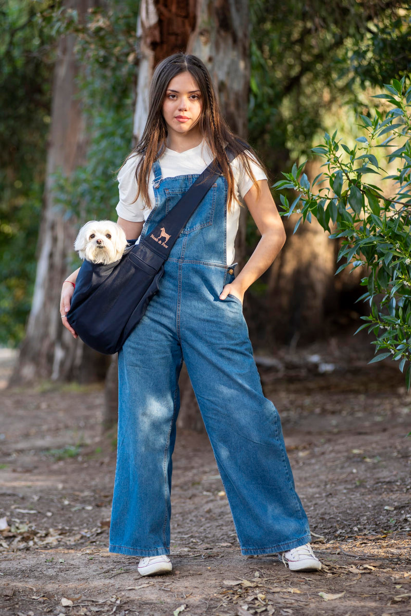 Noah & Paw Dog Sling Carrier for Small Dogs 5-18lb, Dog Sling for Small Dogs and Cats, Dog Carrier with Adjustable Padded Strap, Premium Twill, Lined with Fur, Double Safety Feature, Machine Washable Navy Blue 46 cm L x 33 cm W x 17 cm H - PawsPlanet Australia