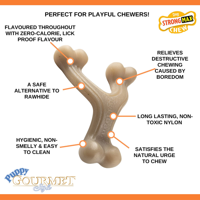 Nylabone Maximum Strength Tough Extreme Puppy Gourmet Wishbone Dog Chew Toy, Adult Teeth, Infused with Extra Peanut Butter Flavour Throughout, Small, for puppies 0-11kg - PawsPlanet Australia