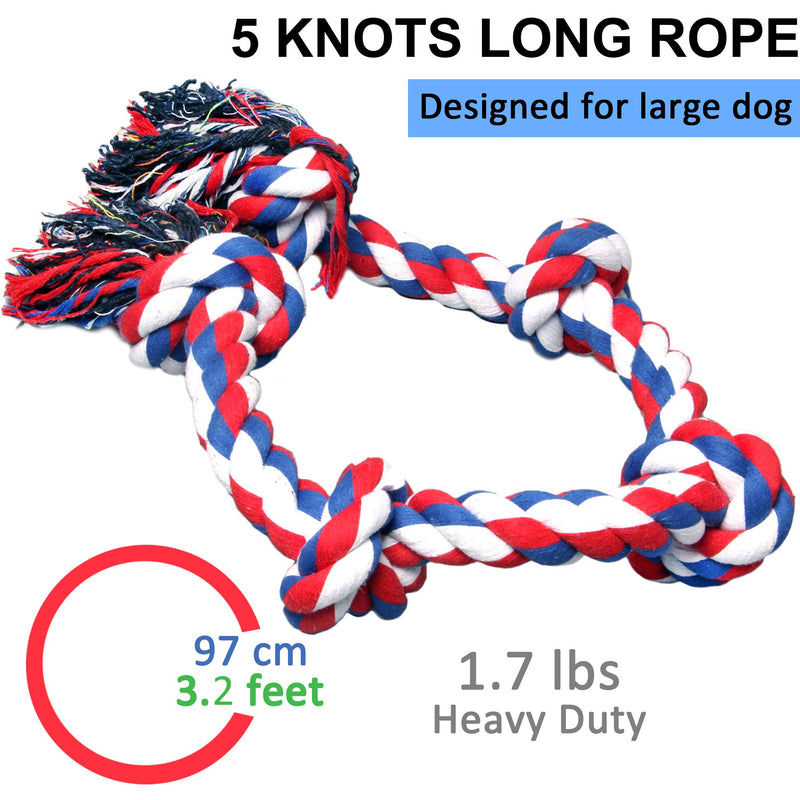 Youngever 3.5 Feet Dog Rope Toys for Aggressive Chewers, Tough Rope Chew Toys for XL, Large and Medium Dog, Indestructible Rope for Large Breed Dog Tug War Teeth Cleaning 5 Knots