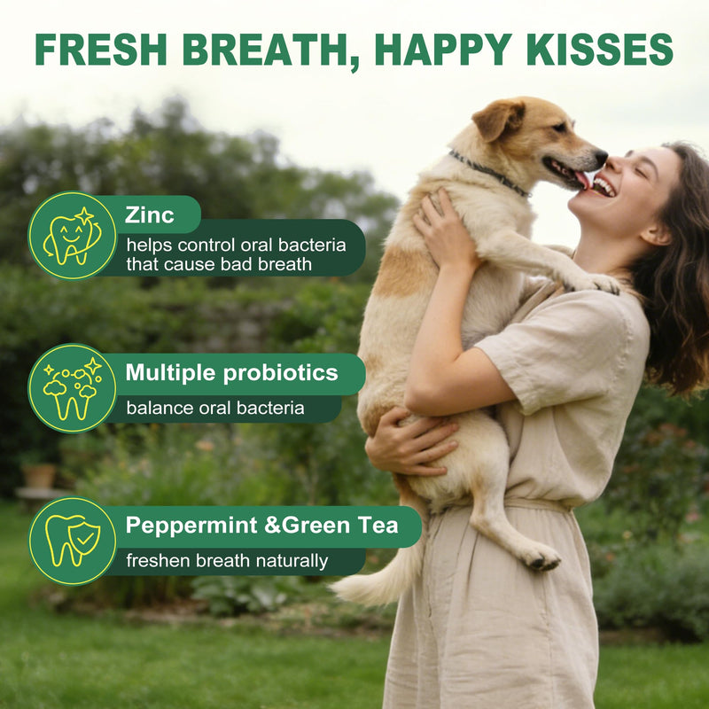 Dog Dental Powder for Teeth Cleaning - Fresh Mint Breath Freshener & Teeth Cleaner - Plaque & Tartar Remover Food Topper - No Brushing Oral Care Support for Bad Breath Control (150g)