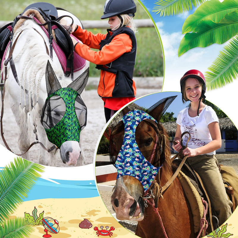 Chunful 6 Pcs Horse Fly Masks with Ears Smooth and Comfortable Cashel Mesh Fly Mask Elasticity Breathability UV Protection Horse Face Covering for Riding Supplies(Flamingo,Medium) Flamingo Medium - PawsPlanet Australia