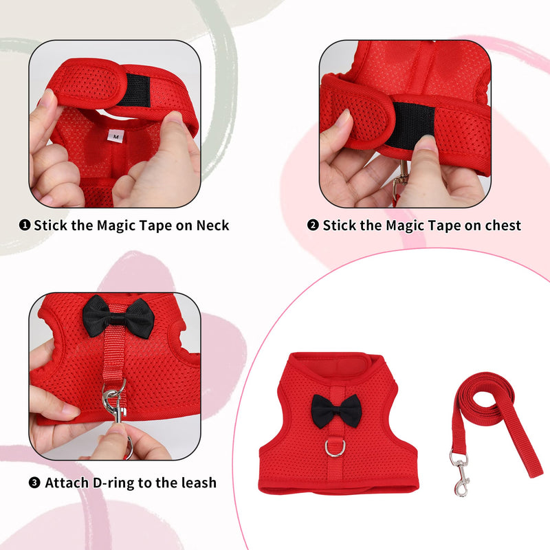 AIITLE Rabbit Harness and Leash Set with Cute Bow, Christmas Soft Breathable Mesh Vest Harness for Rabbits Kitten Ferret Puppy Small Pets Walking Supplies Red S - PawsPlanet Australia