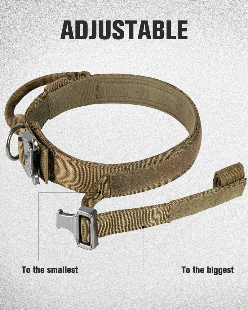 Joytale Tactical Dog Collar(17"-21") and Dog Leash Set, Shock Absorbing Bungee Dog Leash and Adjustable Strong Dog Collar with Handle for Large Dogs(Khaki, L) - PawsPlanet Australia