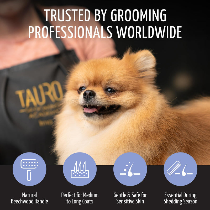 Tauro Pro Line Slicker Brush for Dogs & Cats, Deshedding, Dematting & Detangling Grooming Tool for Medium to Long Coats, Ideal for Retrievers & Maine Coons, Flexible Cushion, Purple, Large Size (L) Rectangular - L
