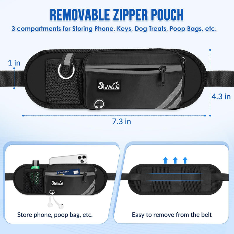 Hands Free Dog Leash for 2 Dogs, Adjustable Waist Belt with Zipper Pouch, Dual Handle Retractable Elastic Bungee with Reflective Stitches for Medium and Large Dogs Training Running 2 Leashes