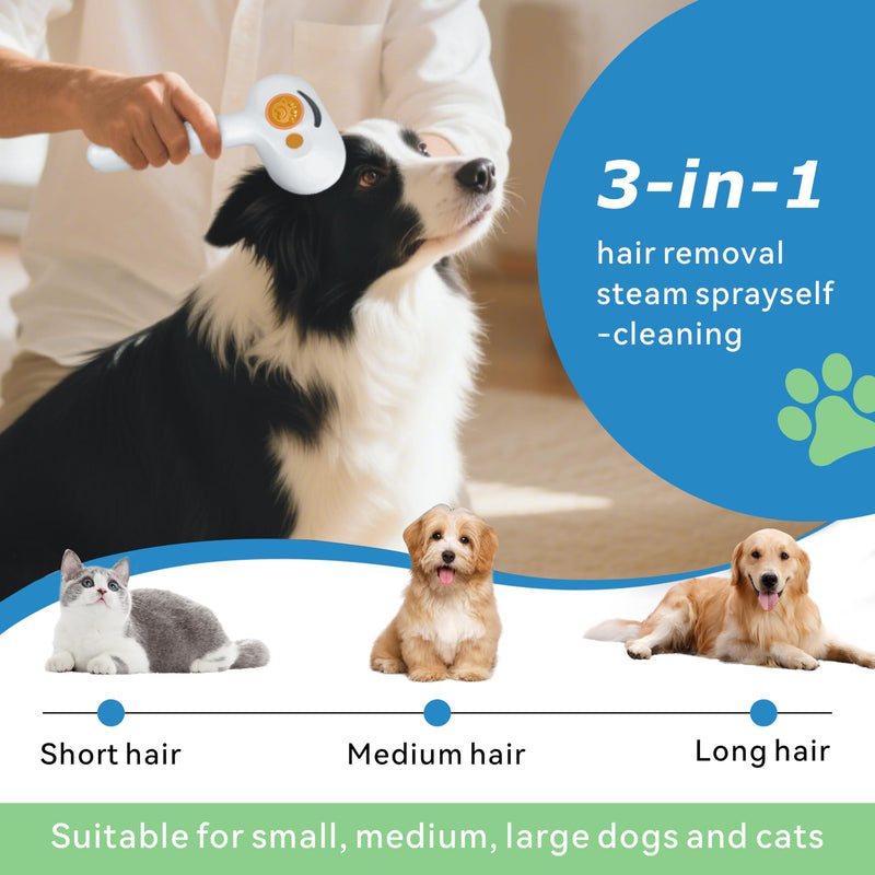 4-in-1 Pet Steam Brush for Dog & cat brush for shedding，Spray Hair Removal Comb with Waterless Shampoo–Self-Cleaning Pet Grooming Tool for Shedding, Anti-Static & Skin-Friendly Design Yellow - white - PawsPlanet Australia