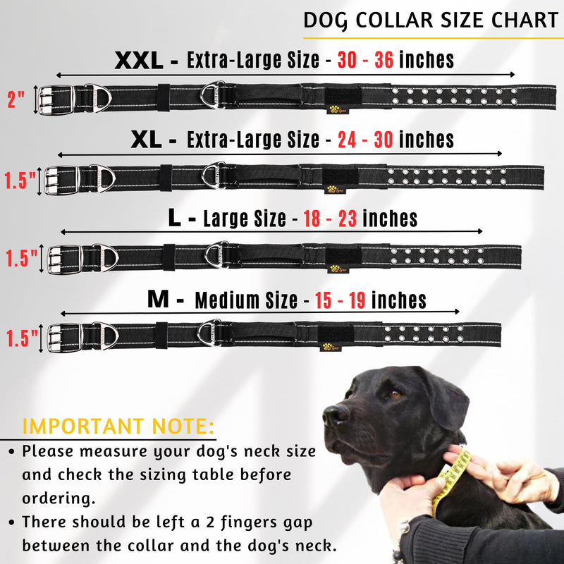 ADITYNA Heavy Duty Dog Collar for Extra-Large Dogs - Reflective Black XL Collar with Handle for Training, and Walking - Wide, Thick, Tactical, Soft Neoprene Padded Extra-Large: Fit 24-30" Neck