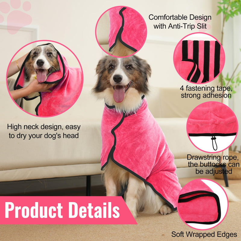 Dog Bathrobe Ultra Absorbent Microfibre Dog Drying Coat for Quick Drying, Soft Double Layer Robe Towel for Puppy & Adult Pets Cats Bathing, Swimming & Grooming XL Pink