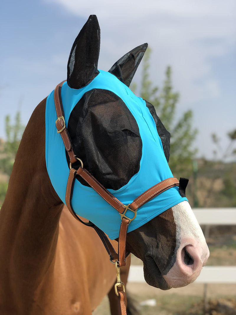 Horse Fly Mask Super Comfort Horse Fly Mask Elasticity Fly Mask with Ears We Only Make Products that Horses Like… (Pacific Blue, M) Pacific Blue