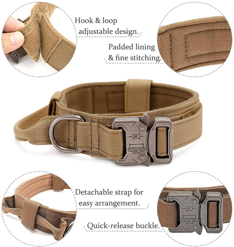 K9 Military Dog Collar and Lead Set - Adjustable Nylon Collar with Heavy Duty Metal Buckle for Medium Large Dogs XL, Green with UK United Kingdom Flag ArmyGreen set