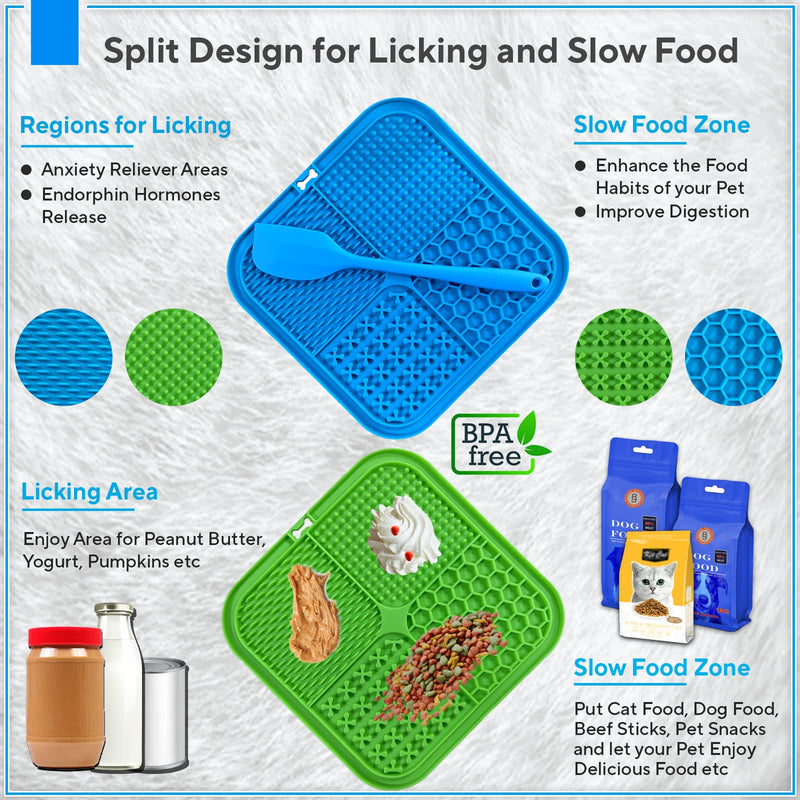 Heksa Lick Mat for Dogs & Cats 2-Pack Slow Feeder & Non-Slip Lick Mats with Spatula for Anxiety Relief. Food-Grade, Dishwasher, Freezer & Oven Safe Dog Lick Mat - PawsPlanet Australia