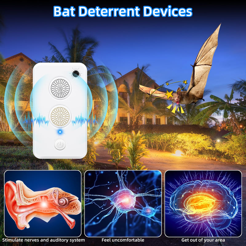2026 Ultrasonic Bat Repellent for Attic,4 Pcs Rechargeable Bat Deterrent Devices Outdoor Indoor,Bats Keep Away from House Porch, Electronic Bird Repellent Bats Exclusion Removal Device 4