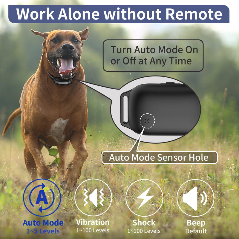 PetJoy Bark Collar with Remote, Bark and Training Collar Combo, Shock Collar for Large Dogs, Auto Bark Collar - Shock, Vibration, Beep and Auto Mode (Level 1-5), Remote Range 2800 Ft - PawsPlanet Australia