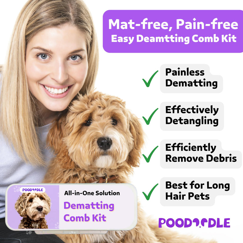 Pain-Free Dematting Comb Kit for Dogs & Cats, Dematting Rake & Detangling Dual-Side Comb Set, Dematting Brush for Dogs & Cats, Pet Grooming Tools Kit for Poodle Doodle & All Long Haired Pets - PawsPlanet Australia