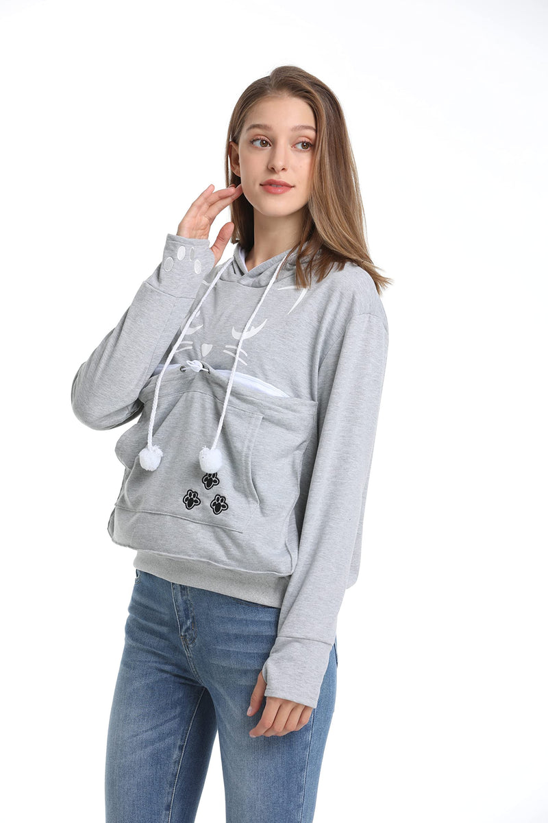 ALYC Unisex Hoodies Pet Holder Cat Dog Kangaroo Pouch Carries Pullover with Cat Printing Sweatshirt (Light Grey, XXL) Light Grey XX-Large - PawsPlanet Australia