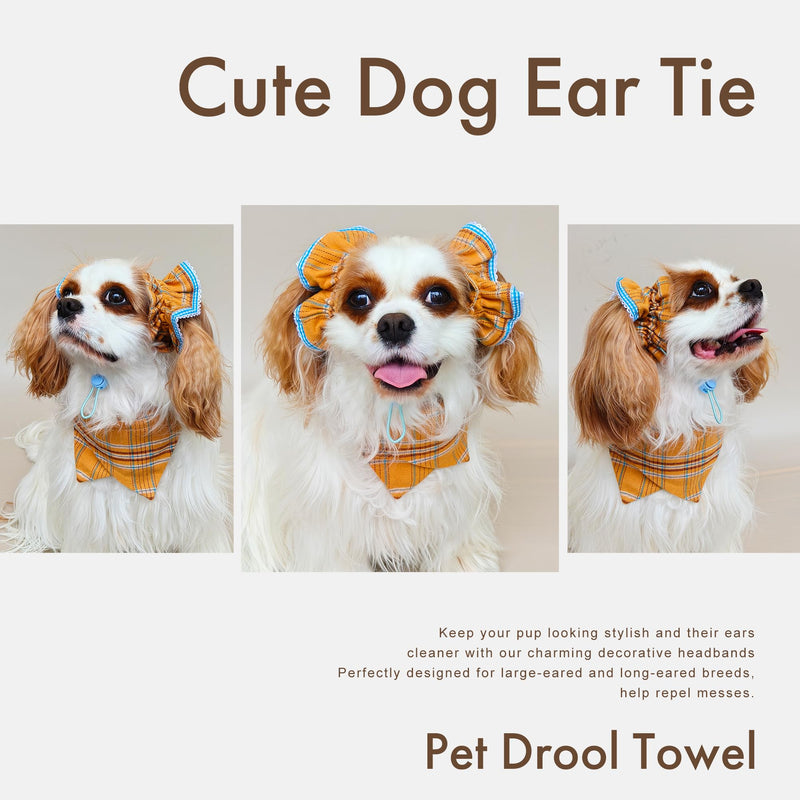 Soft Cotton Dog Headband for Cocker Spaniel, Cavalier, Springer - Adjustable Bow Pet Hair Accessory (Dog Bow Yellow Plaid) - PawsPlanet Australia