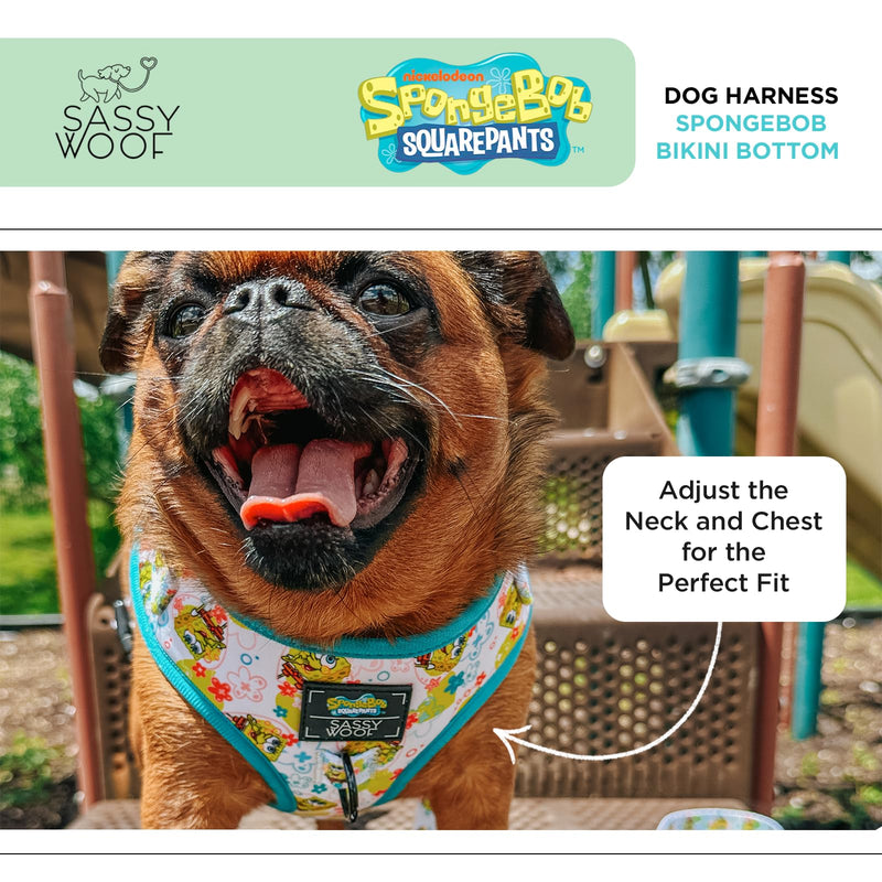 Sassy Woof Dog Adjustable Harness - Spongebob Squarepants™ Bikini Bottom - S, Breathable Mesh, No Pull Design with Two D-Rings, Perfect for Small Dogs and Puppies - Officially Licensed