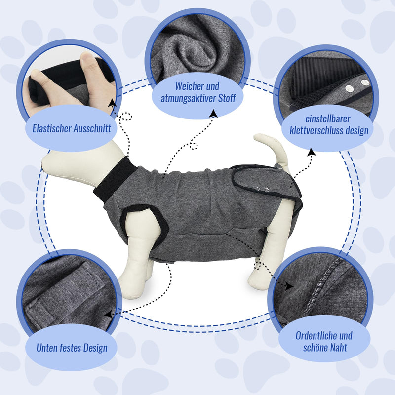 Grantop Dog Bodysuit After Op, Breathable Wound Protection Suit for Dogs, Dog Castration Body, Recovery Suit with Fastening, Alternative to Dog Cones L gray