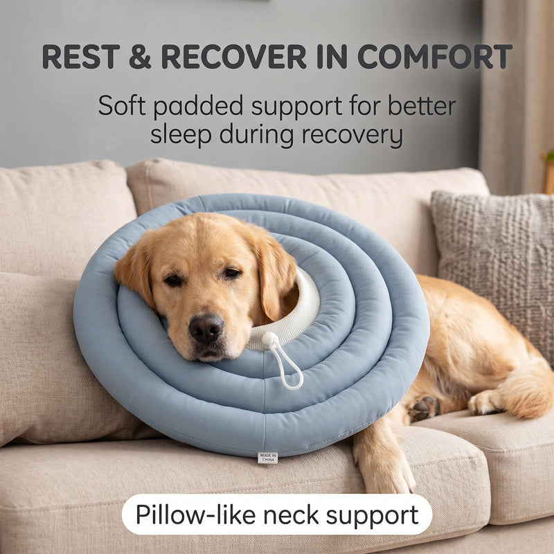 Soft Neck Brace for Dogs, Post-Surgery, Waterproof Dog Collar with Drawstring, Padded Neck Collar as an Alternative to a Cone, Surgical Collar for Medium and Large Dogs, Dusty Blue (XL)