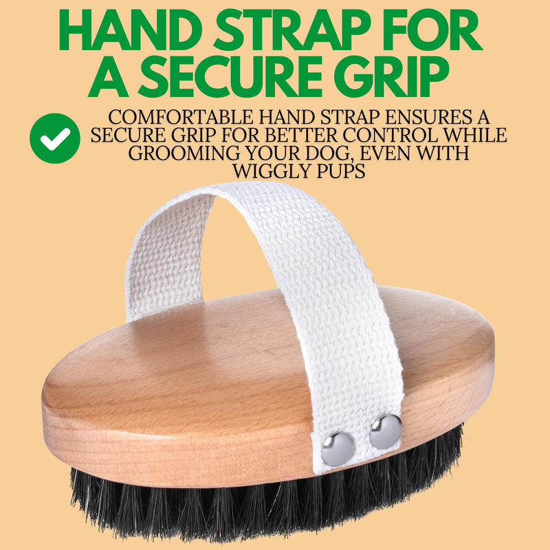 GranNaturals Soft Bristle Dog Brush for Short Haired Dogs & Cats w/Strap - Wooden Handle & Gentle Boar Bristles for Deshedding, Smoothing and Grooming Pet Hair Fur to Give Naturally Shiny Coat - PawsPlanet Australia