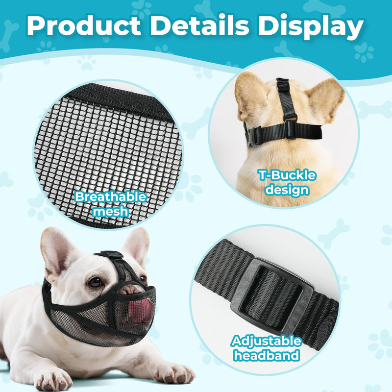 Soft French Bulldog Muzzle with Eye Hole, Adjustable Short Snout Dog Muzzle for French Bulldog, Pug, Shih Tzu, Anit Biting Chewing, Allow to Drink and Feed(L,Black) L Black - PawsPlanet Australia