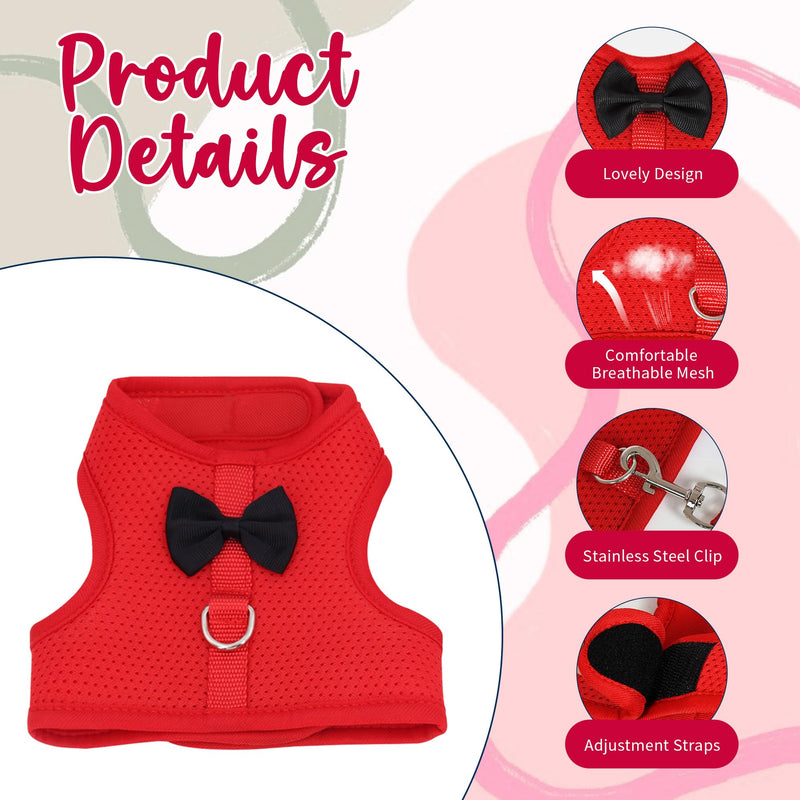 AIITLE Rabbit Harness and Leash Set with Cute Bow, Christmas Soft Breathable Mesh Vest Harness for Rabbits Kitten Ferret Puppy Small Pets Walking Supplies Red S - PawsPlanet Australia