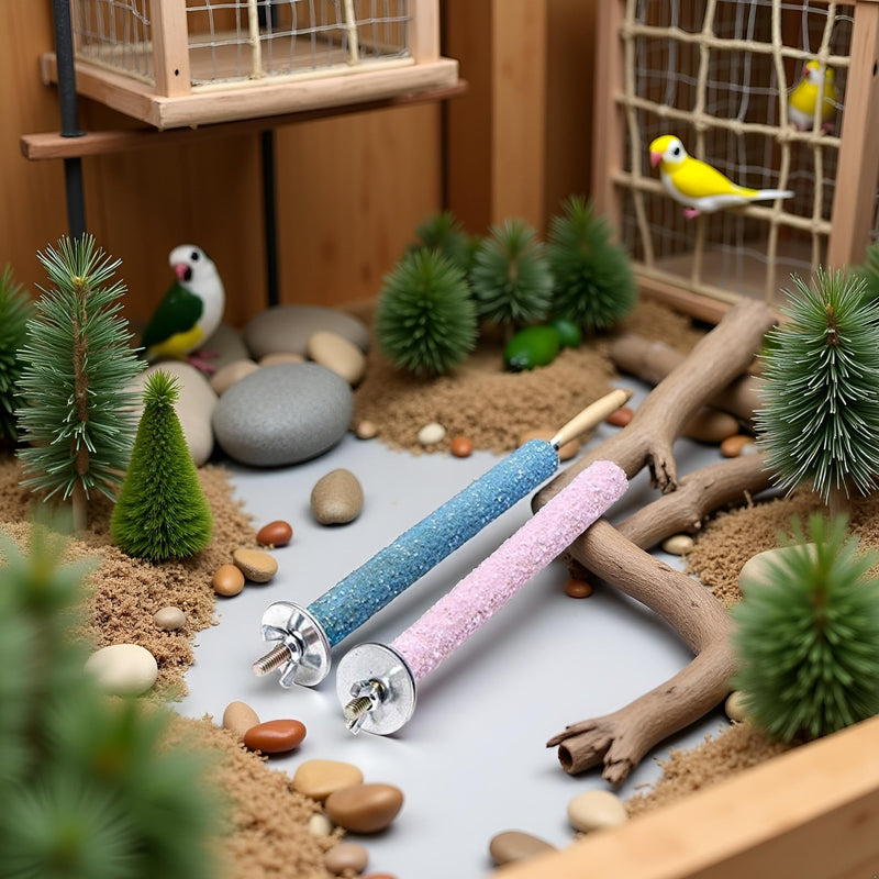 1Pc Color Random Bird Perch Stand Toy Wood Parrot Perch Stand Grinding Claw Sticks Sanded Surface Cage Toy for Parakeets Finches Parakeet Toys